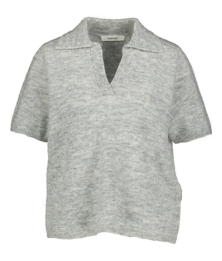 Grijze gebreide polo trui Selected