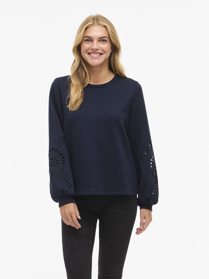 Blauwe sweater detail aan de mouw Visandy Vila