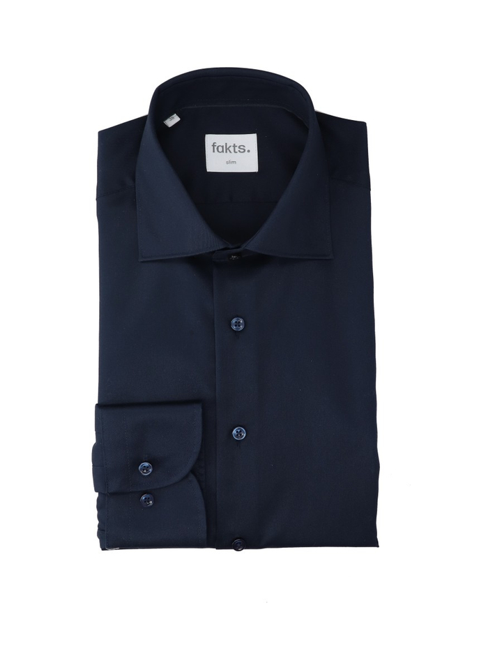 Donkerblauw katoenen hemd (slim fit) met lange mouwen Fakts 