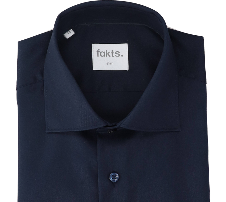 Donkerblauw katoenen hemd (slim fit) met lange mouwen Fakts 