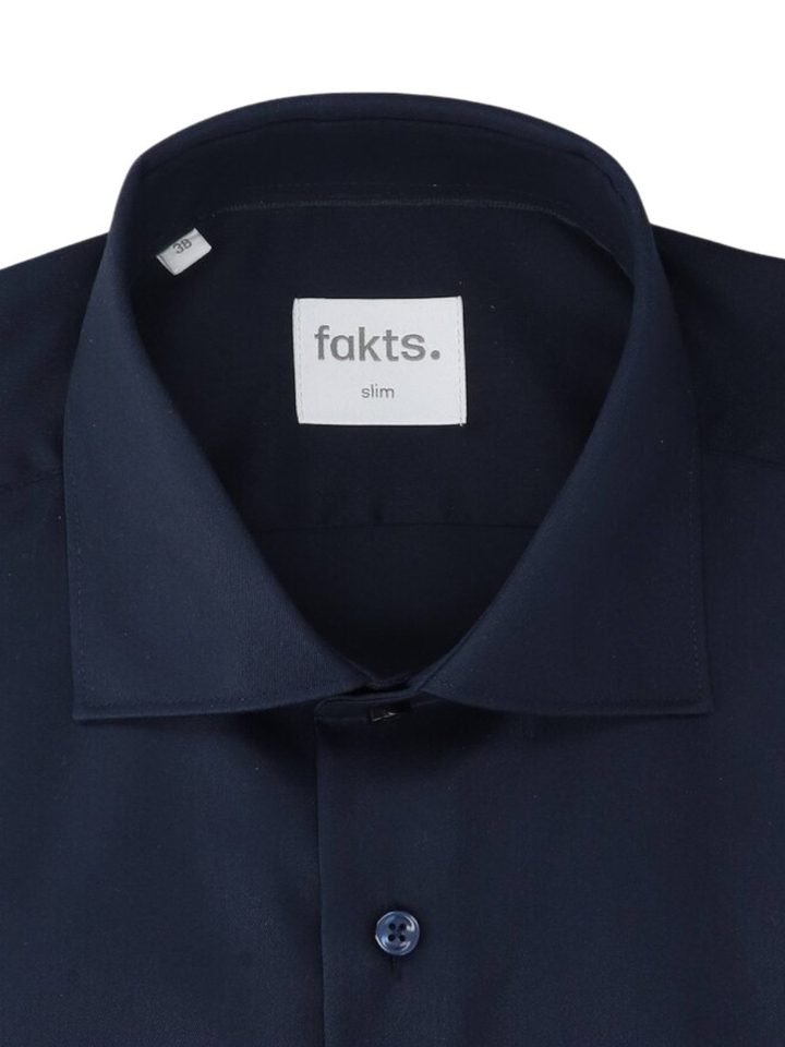 Donkerblauw katoenen hemd (slim fit) met lange mouwen Fakts 