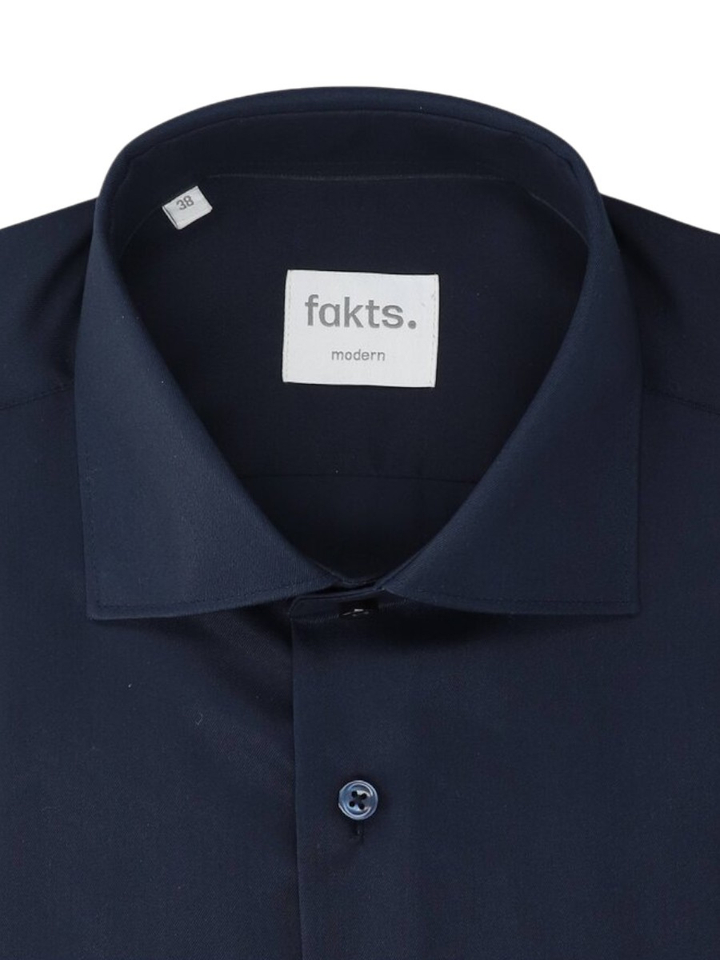 Donkerblauw katoenen hemd (regular fit) met lange mouwen Fakts 