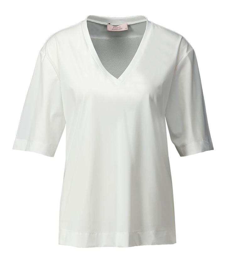 Witte t-shirt met v-hals Roller Studio Anneloes