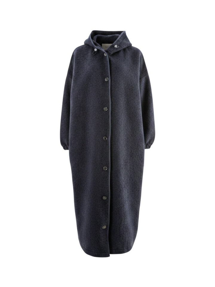 Donkerblauwe lange oversized wollen mantel Option Ame