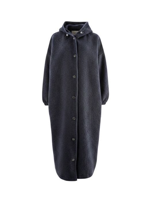 Donkerblauwe lange oversized wollen mantel Option Ame