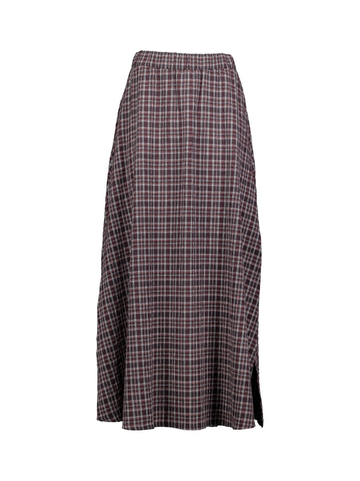 Bordeaux lange rok met zakken in ruit motief Olive Ame