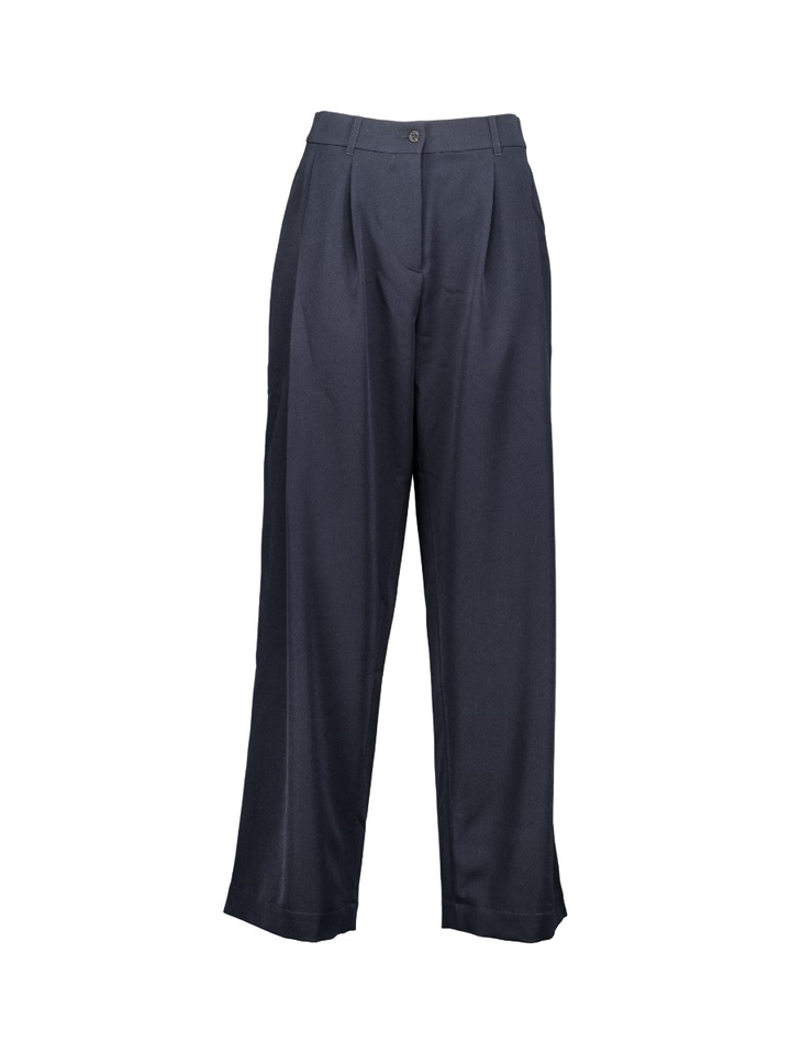 Donkerblauwe wijde broek met bandplooi Marta Ame