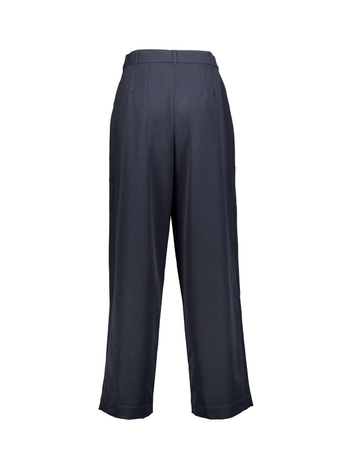 Donkerblauwe wijde broek met bandplooi Marta Ame