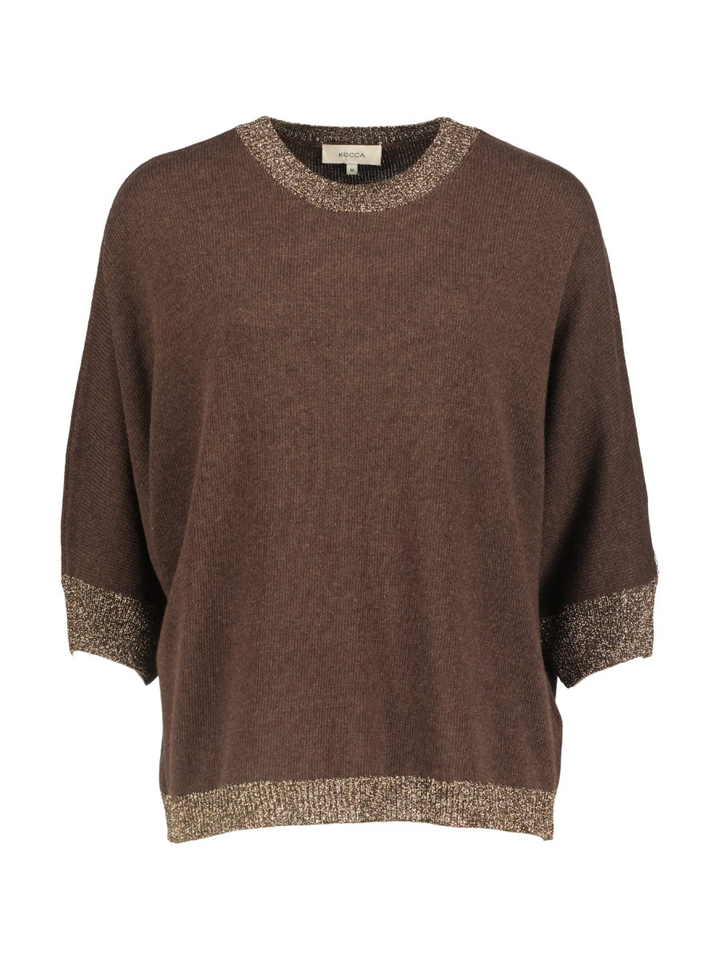 Chocoladebruine oversized gebreide trui met glitterboord Hercules Kocca