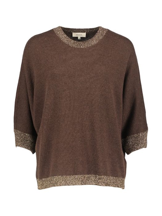 Chocoladebruine oversized gebreide trui met glitterboord Hercules Kocca