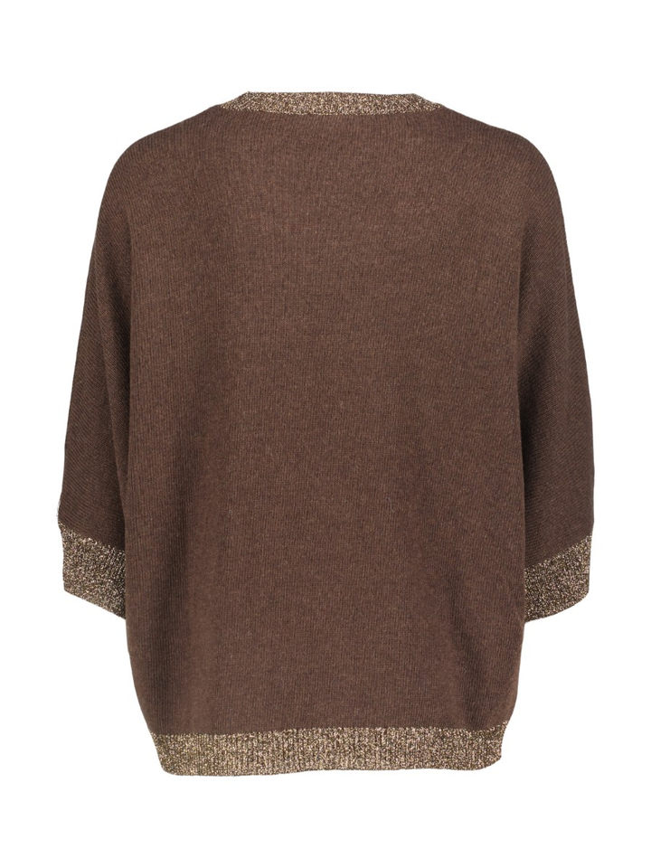 Chocoladebruine oversized gebreide trui met glitterboord Hercules Kocca
