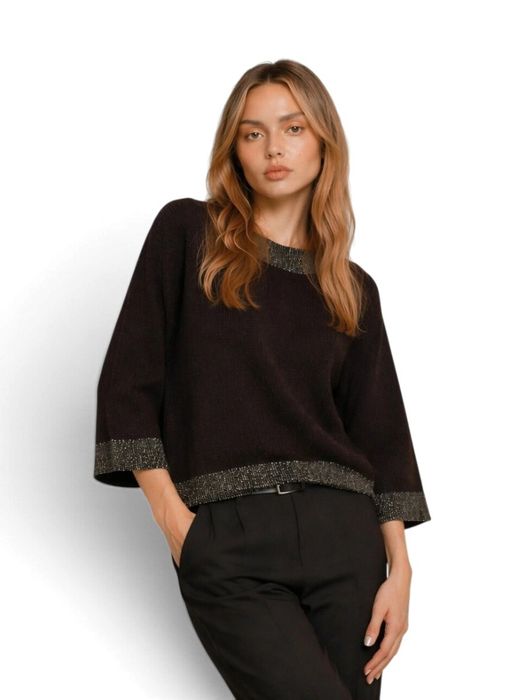 Chocoladebruine oversized gebreide trui met glitterboord Hercules Kocca
