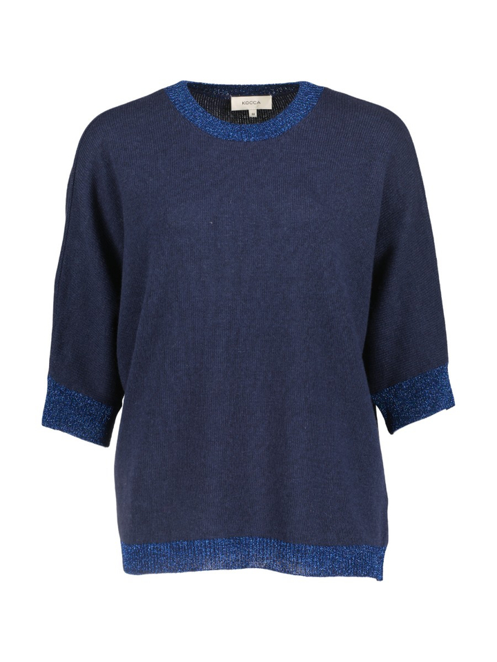 Donkerblauwe oversized gebreide trui met glitterboord Hercules Kocca 