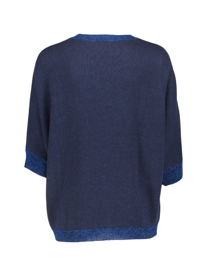 Donkerblauwe oversized gebreide trui met glitterboord Hercules Kocca 