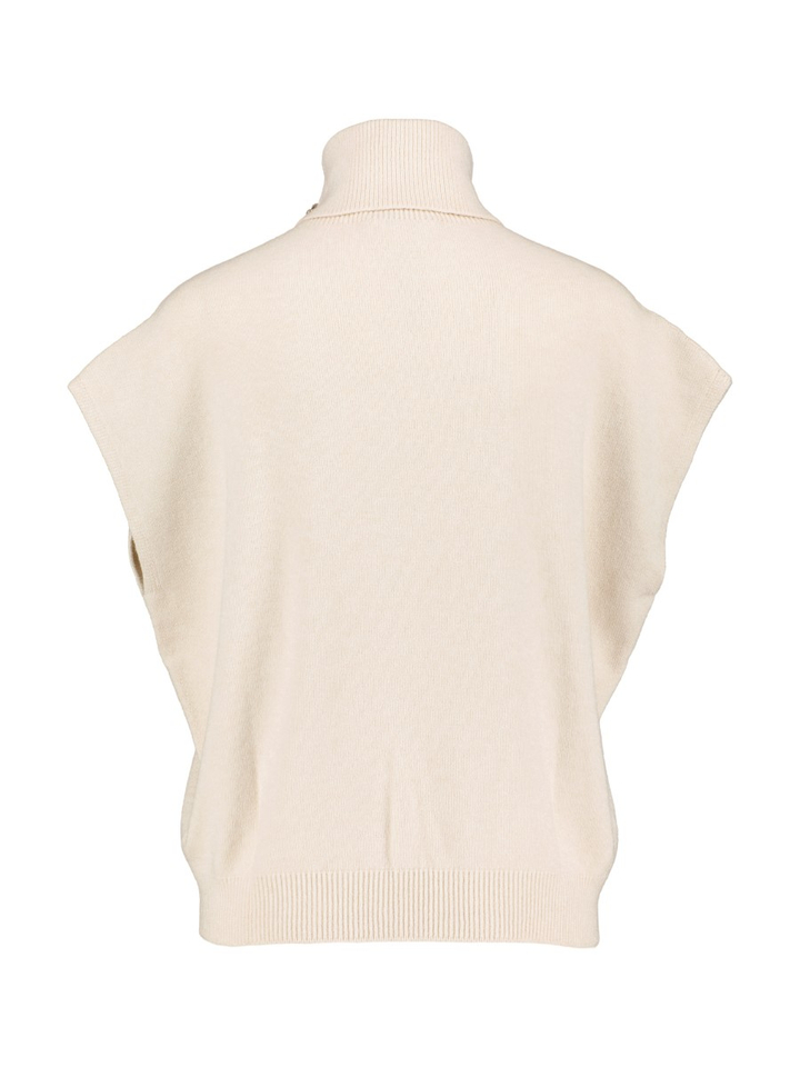 Beige mouwloze trui met rolkraag en broche Rodolfo Kocca