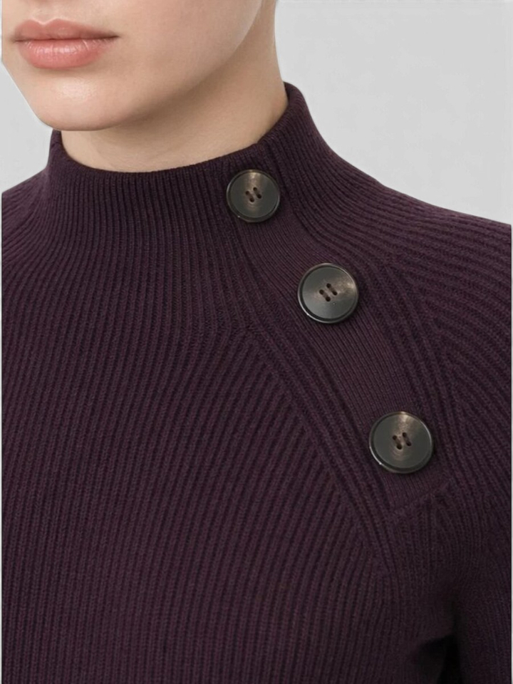 Auberginekleurige pull met knopen aan de hals Enriqueta Kocca