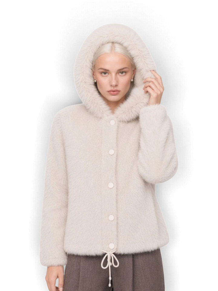 Ecru zachte vest met faux fur kraag Eutalia Kocca 