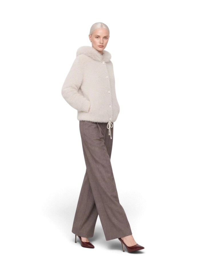 Ecru zachte vest met faux fur kraag Eutalia Kocca 