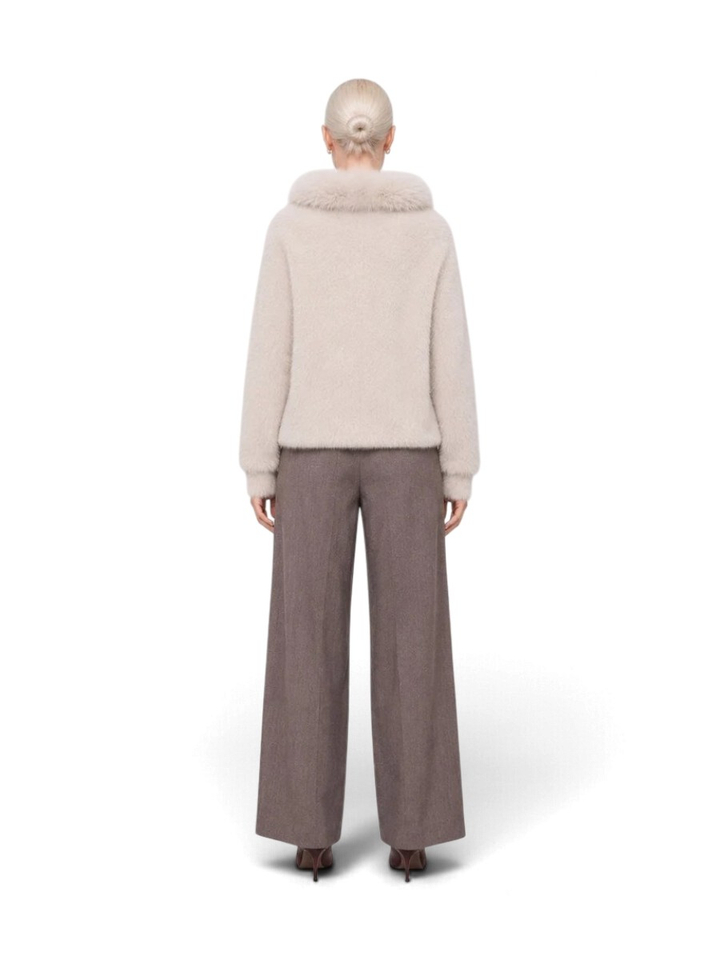 Ecru zachte vest met faux fur kraag Eutalia Kocca 