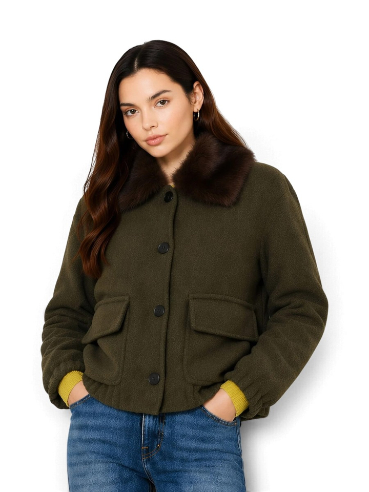 Kaki groene vest met faux fur kraag Hoswald Kocca