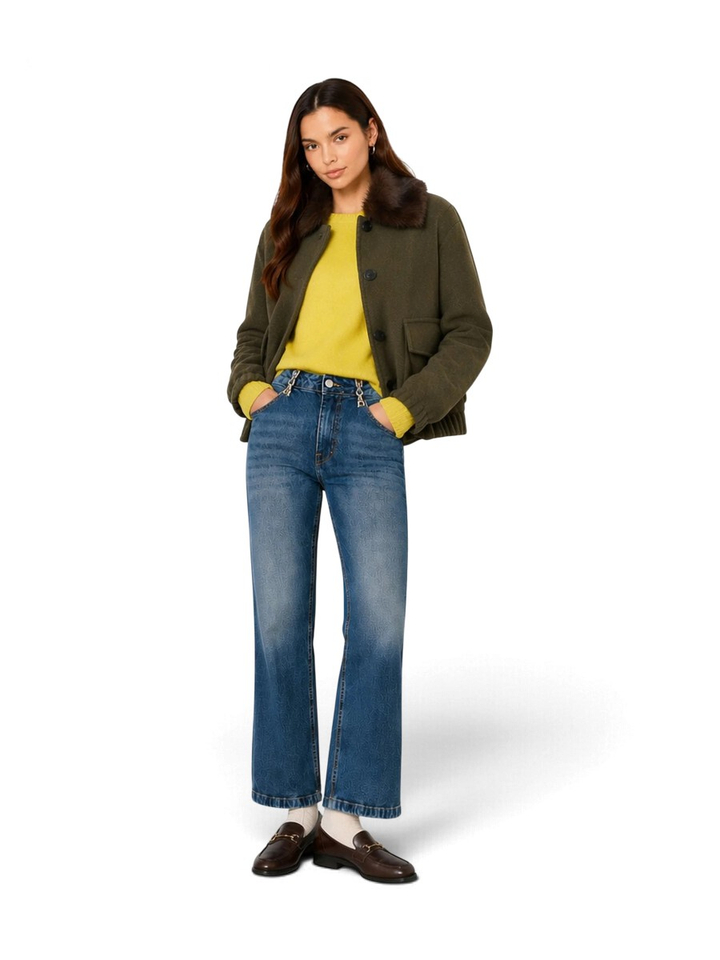 Kaki groene vest met faux fur kraag Hoswald Kocca
