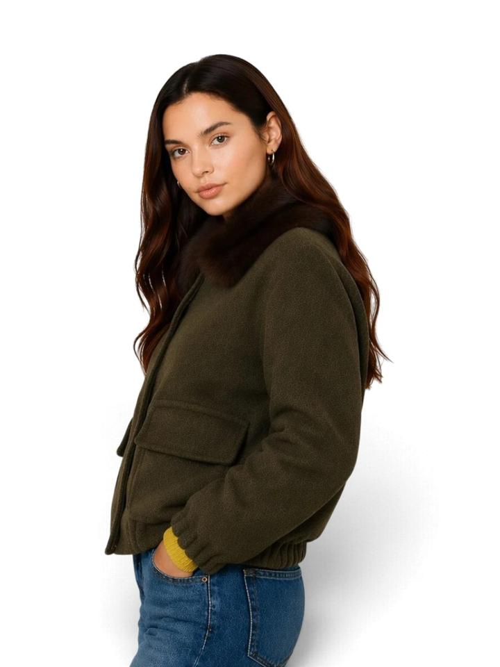 Kaki groene vest met faux fur kraag Hoswald Kocca