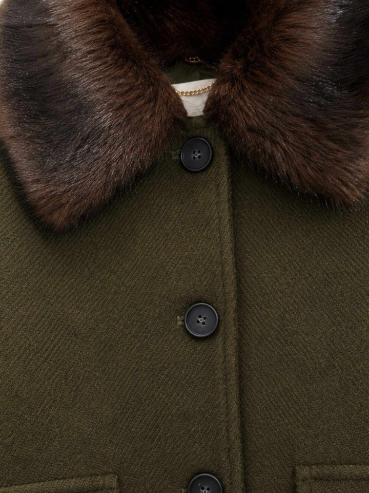 Kaki groene vest met faux fur kraag Hoswald Kocca