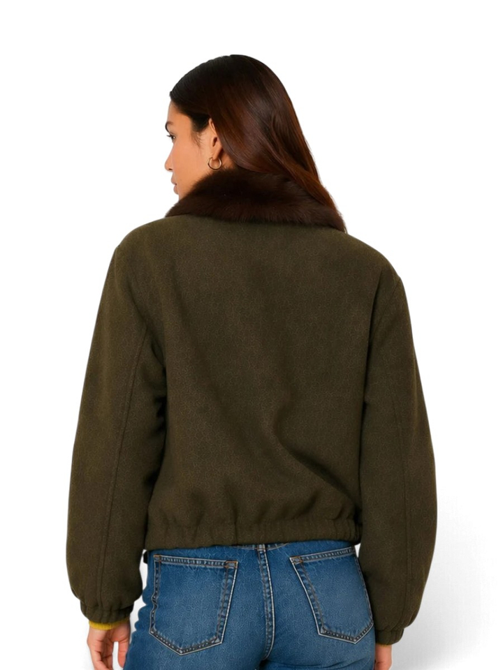 Kaki groene vest met faux fur kraag Hoswald Kocca