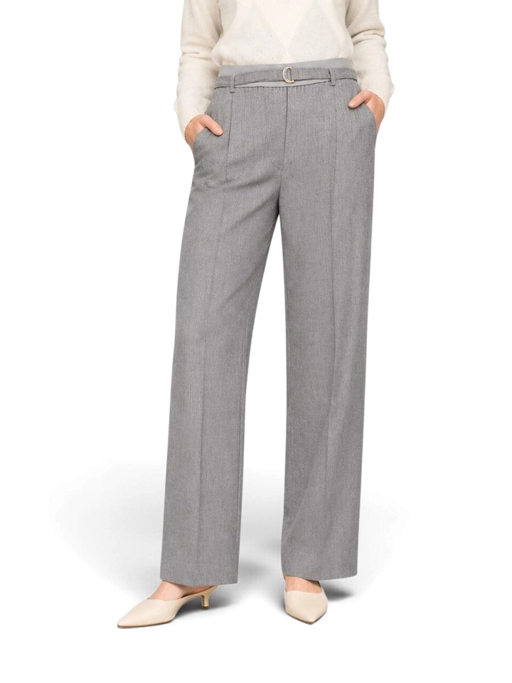 Grijze getailleerde broek met hoge taille en riemlussen, afgewerkt met een riem met een metalen gesp FOZIO Kocca