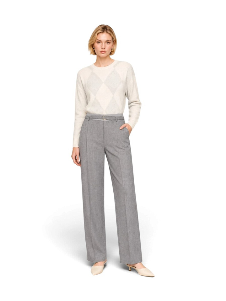 Grijze getailleerde broek met hoge taille en riemlussen, afgewerkt met een riem met een metalen gesp FOZIO Kocca