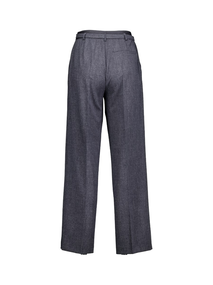 Donkerblauwe getailleerde broek met hoge taille en riemlussen, afgewerkt met een riem met een metalen gesp FOZIO Kocca