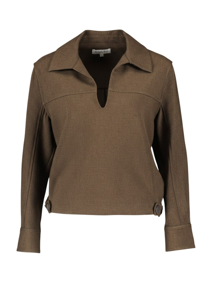 Espressobruine dikke blouse met brede kraag Oscar