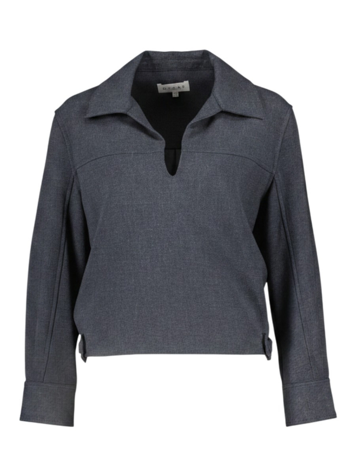 Donkergrijze dikke blouse met brede kraag Oscar