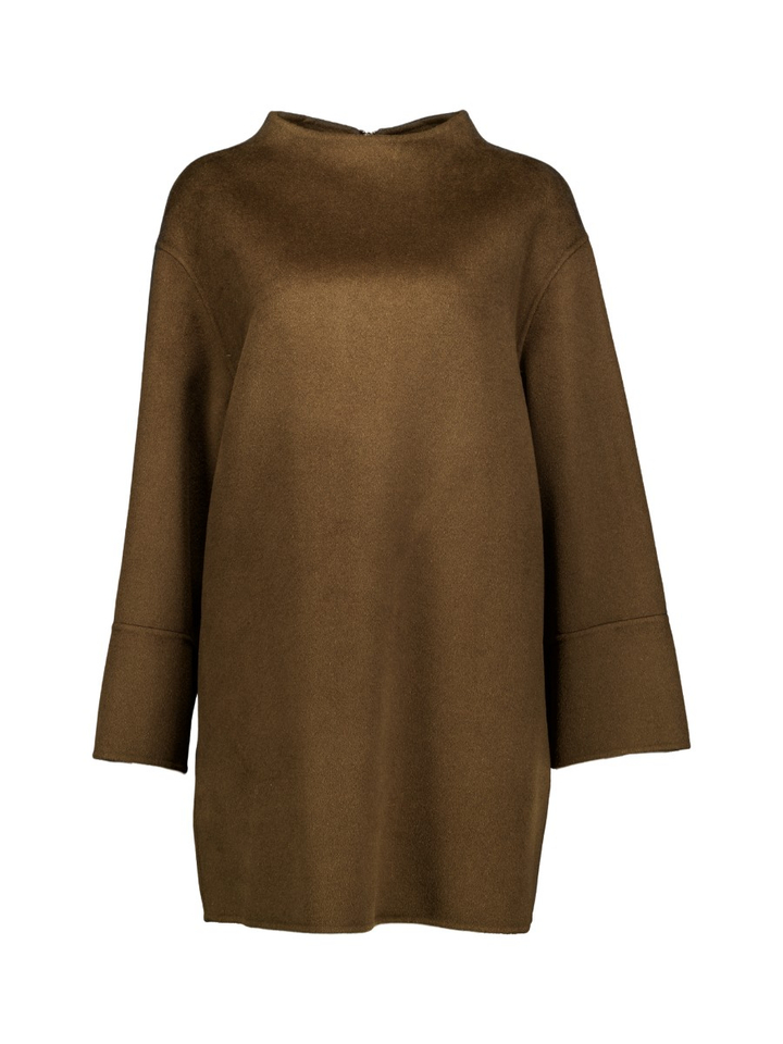 Bruin oversized wollen kleed met brede mouwboorden en ritssluiting achteraan Oscar