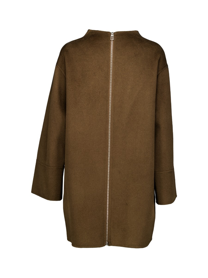 Bruin oversized wollen kleed met brede mouwboorden en ritssluiting achteraan Oscar