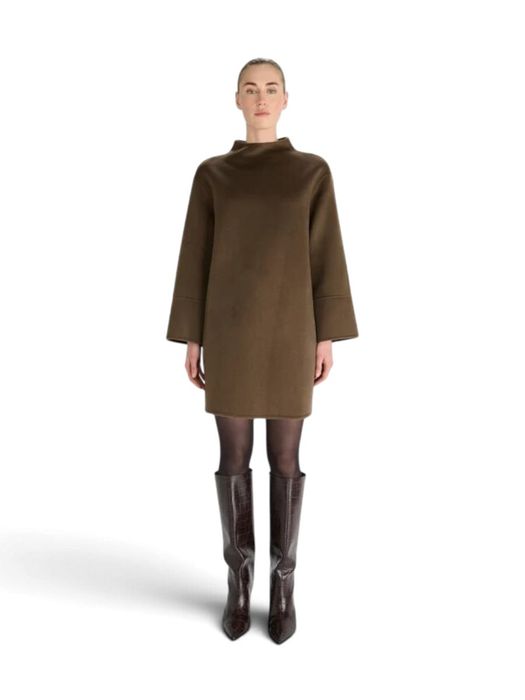 Bruin oversized wollen kleed met brede mouwboorden en ritssluiting achteraan Oscar