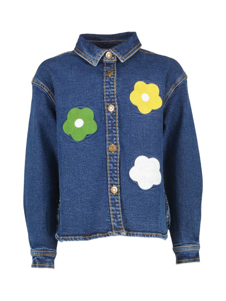 Blauwe jeanshemd met bloemenbroderie Compania Fantastica 