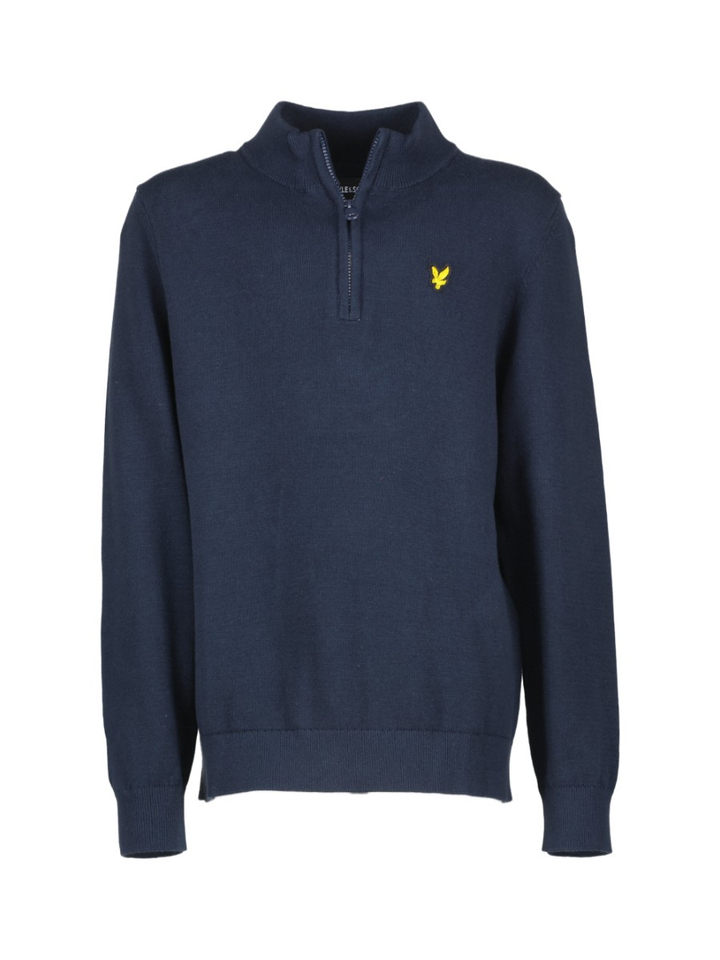 Donkerblauwe trui met opstaande kraag en korte rits Lyle&Scott