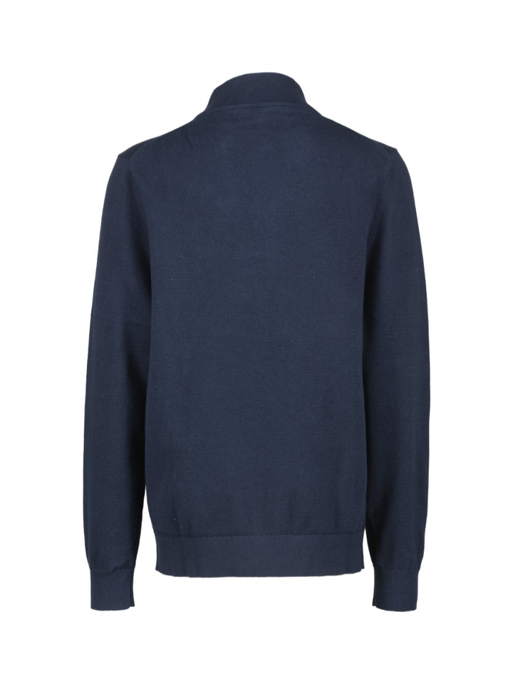 Donkerblauwe trui met opstaande kraag en korte rits Lyle&Scott