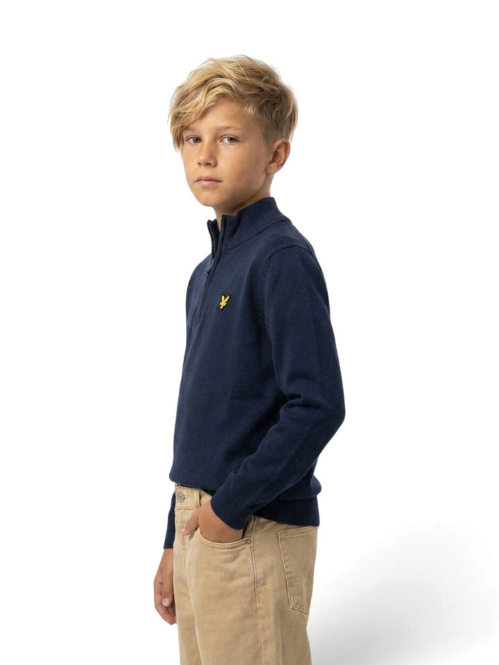 Donkerblauwe trui met opstaande kraag en korte rits Lyle&Scott 