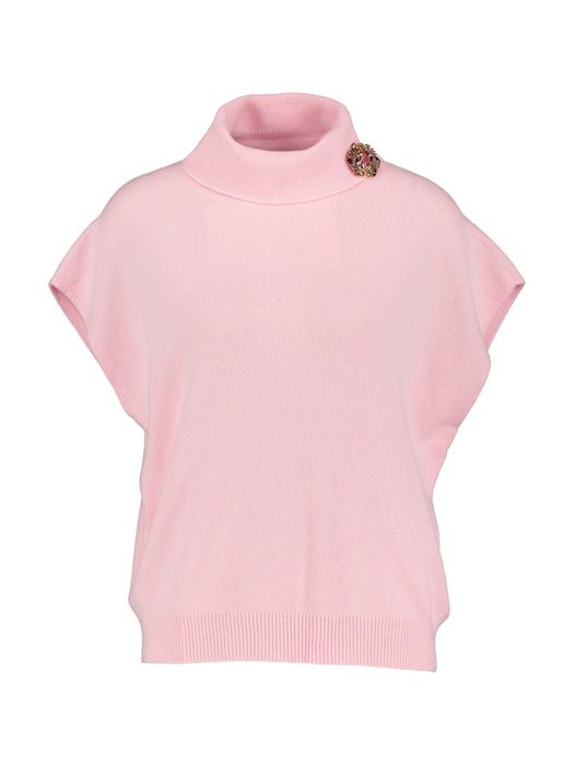 Roze mouwloze trui met rolkraag en broche Rodolfo Kocca