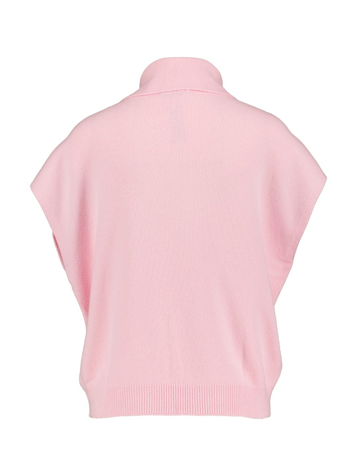 Roze mouwloze trui met rolkraag en broche Rodolfo Kocca