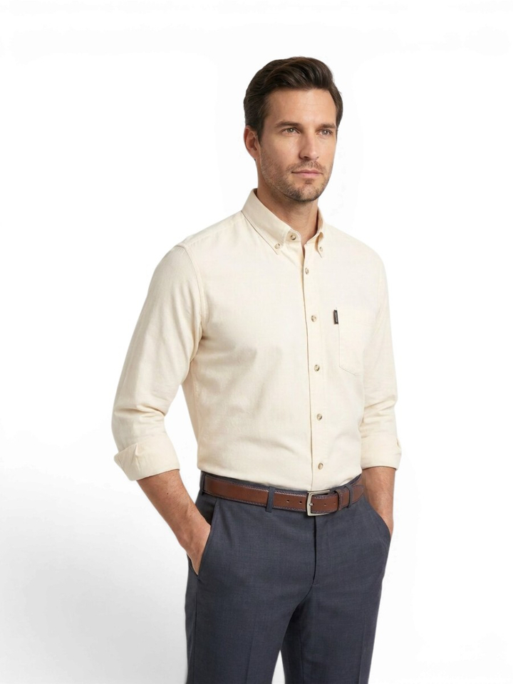 Ecru Clay katoenen hemd (regular fit) met lange mouwen 
