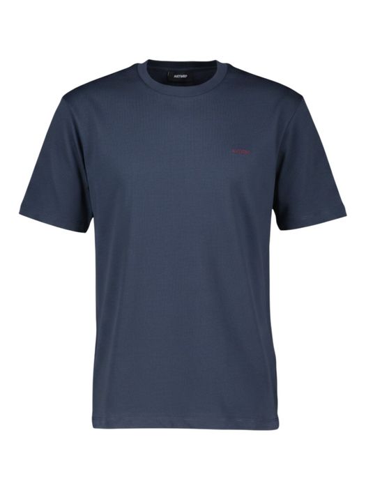 Donkerblauwe katoenen T-shirt met bordeaux opdruk Antwrp