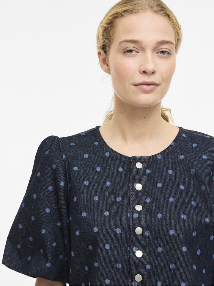 Blauwe jeans bloes met print Vipal Vila