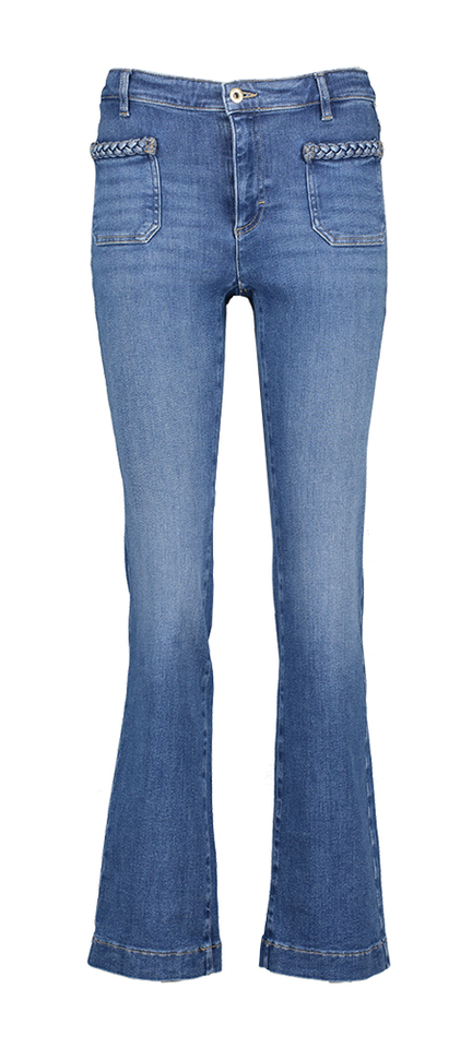 Blauwe straight fit jeans met opgestikte zakken Mary Brax 