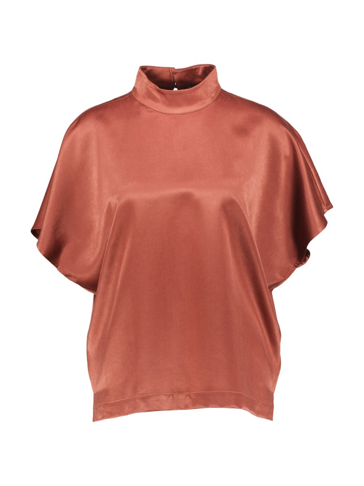 Bruinrode top met satijn look FIEN Annelien Coorevits