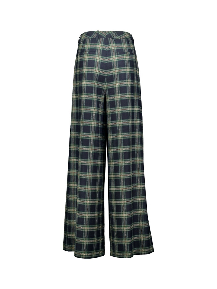 Dark navy wijde geruiten broek met bandplooien Mon AC