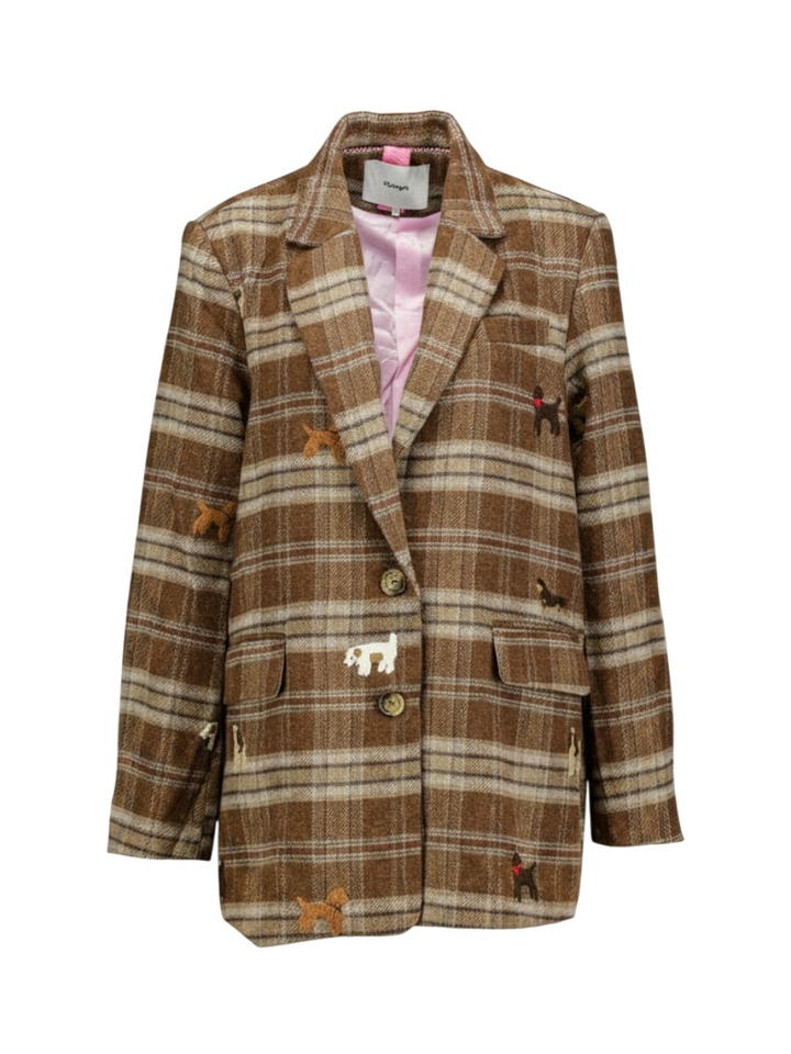 Bruine geruite blazer met fantasie detail Ezma Numph