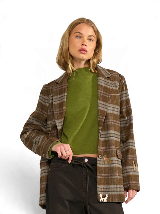 Bruine geruite blazer met fantasie detail Ezma Numph